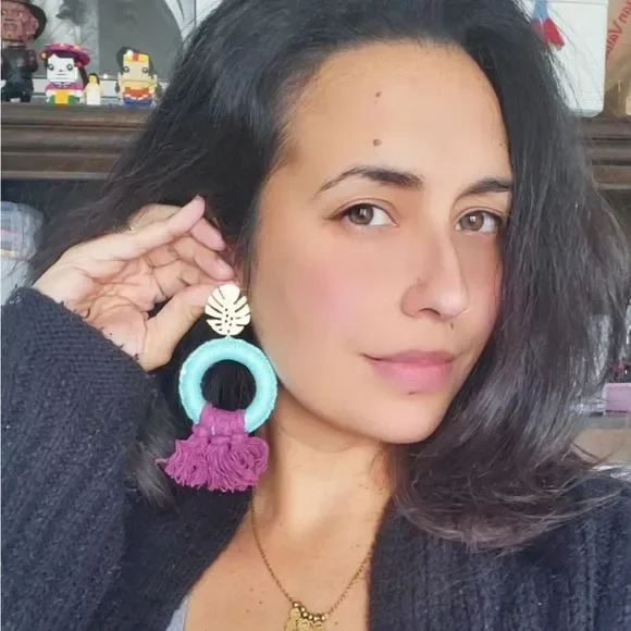 Handmade tassel hoops earrings macrame stainless steel new - Picture 9 of 9